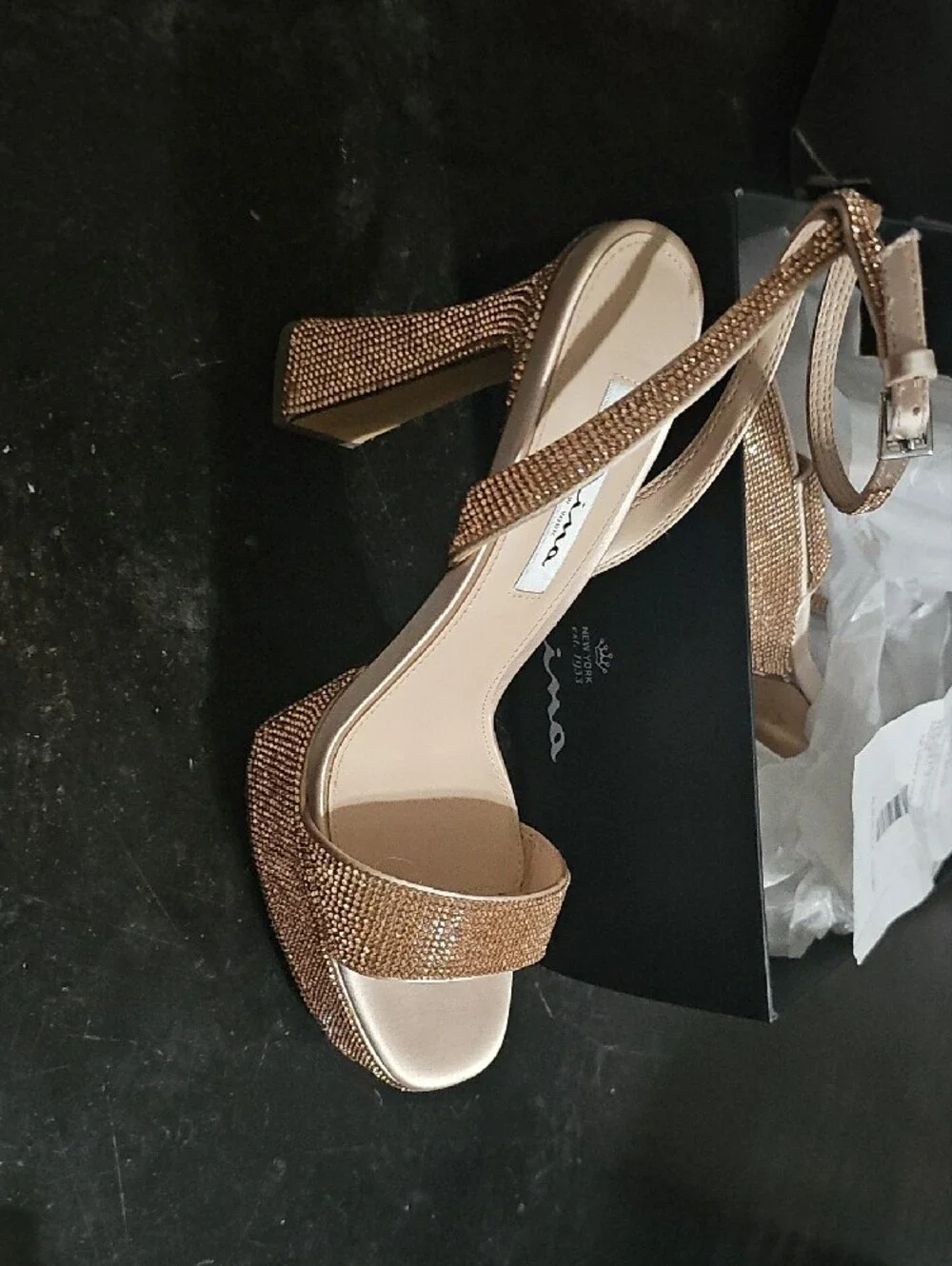 Nina Rose Gold Crystal Platform Sandals
